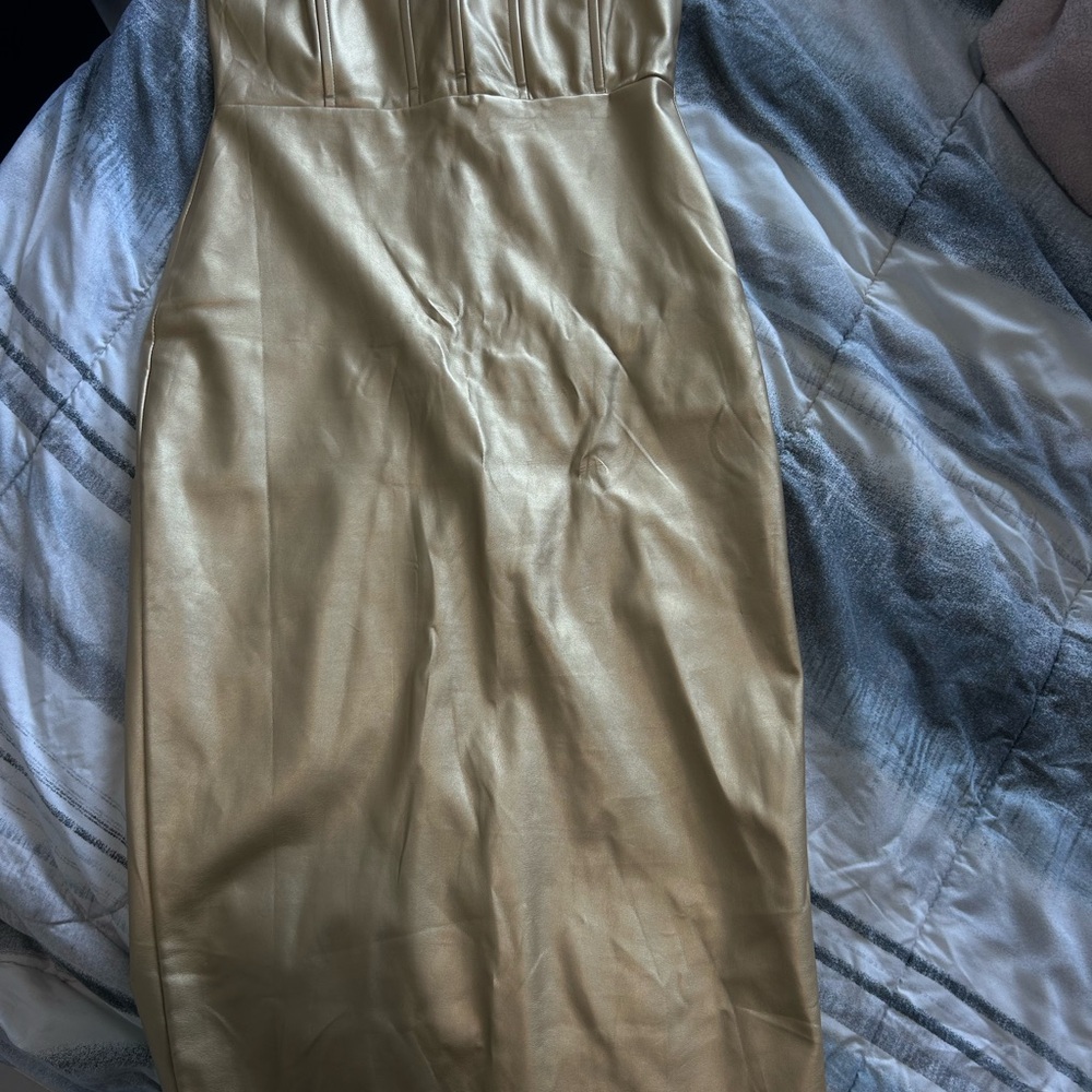 Fashion Nova Tan Strapless Sheath Dress Sweetheart Neckline